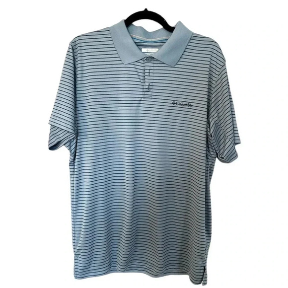 Columbia Men's Blue & White Striped Short Sleeve 3-Button Polo Size L GUC - Picture 1 of 7
